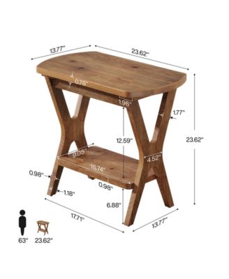 Solid Wood Side Table, 2-Tier End Table with Storage, Farmhouse Nightstand for Small Spaces