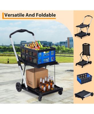 Collapsible Rolling Grocery Cart w/ Removable Basket and 360degree(s) Swivel Wheels, Lightweight Folding Utility Cart for Shopping and Office