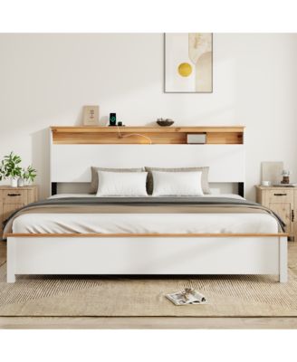 bedstead with charging station all wood bed frame