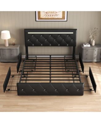 Bed Frame with LED Light and 4 Storage Drawers