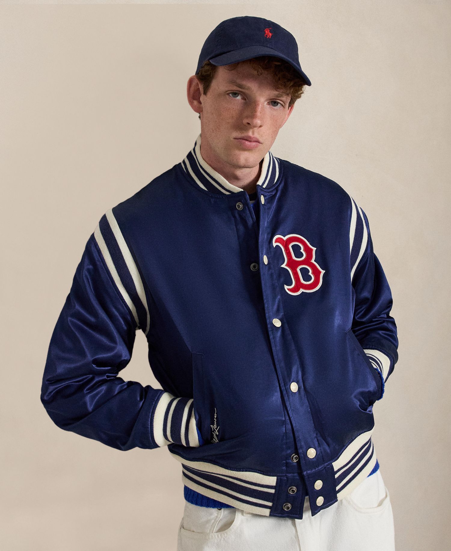 Men's Striped Ribbed Baseball Collar Jacket
