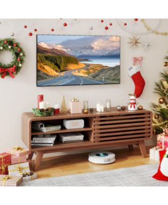 47.5-Inch Sliding Door TV Stand with Rubber Wood Legs