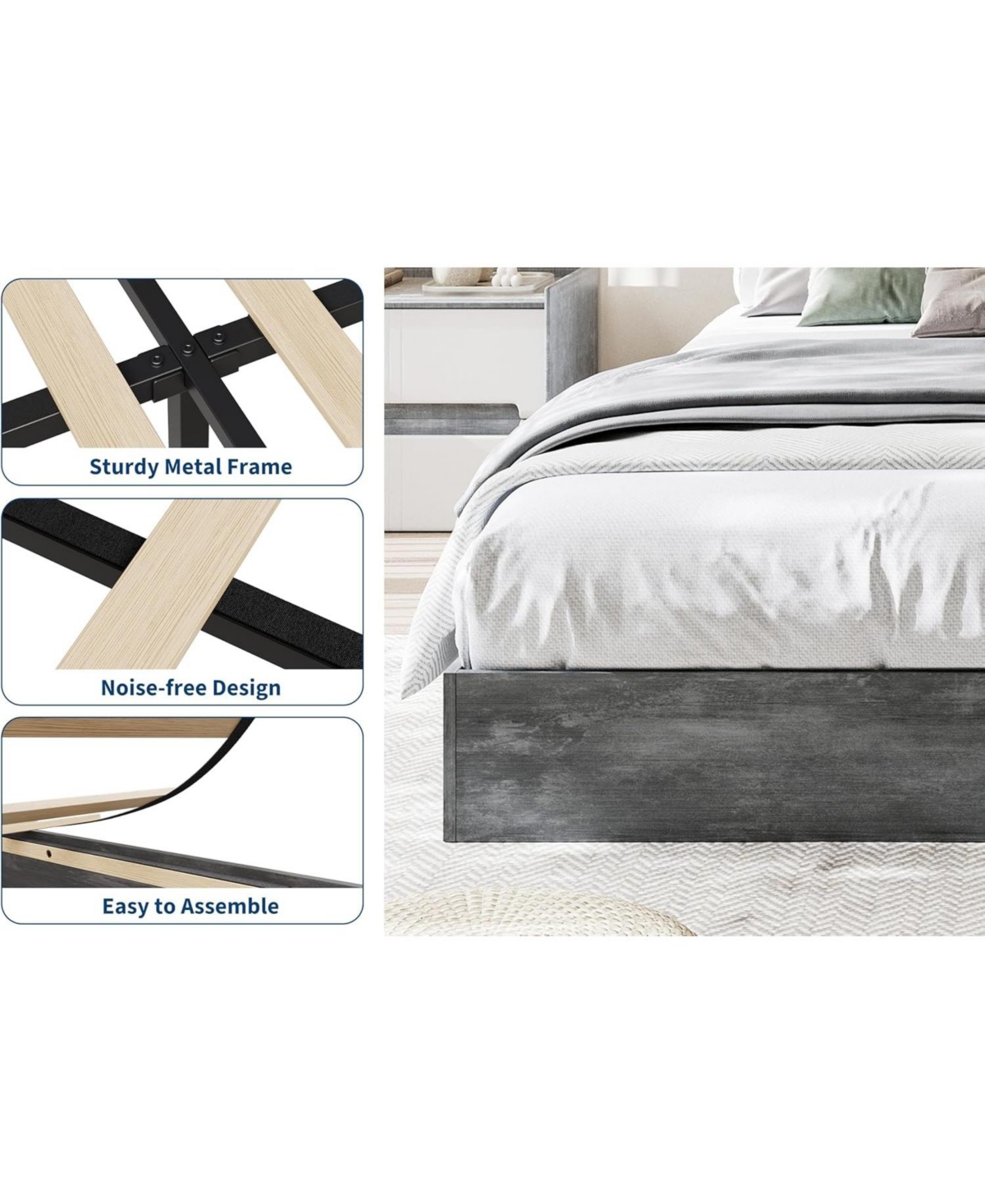 gaomon Platform Bed Frame with Wooden Slats, Floor-Standing Design