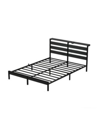 Metal Platform Bed Frame with Wooden Headboard and Footboard with USB LINER
