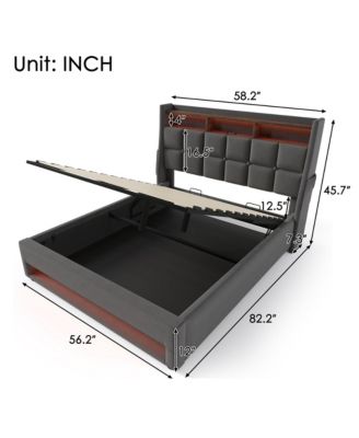 Full size Upholstered Platform bed with a Hydraulic Storage System, LED and USB Charging