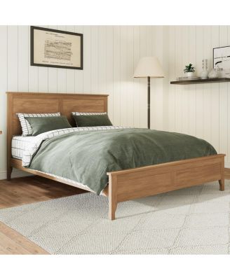 Modern Solid Wood Queen Size Platform Bed with Sturdy Wooden Slats Support