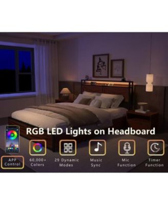 Full Bed Frame with 6 Storage Drawers, Storage Headboard with Charging Statio Bed Frame