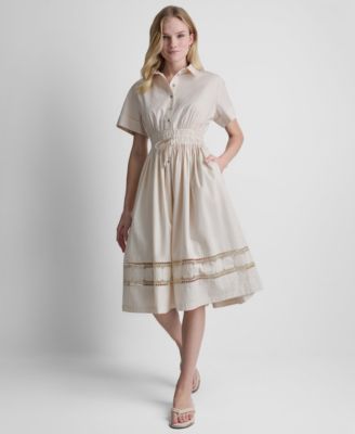 Petite Short-Sleeve Collared Neck Shirt-Dress