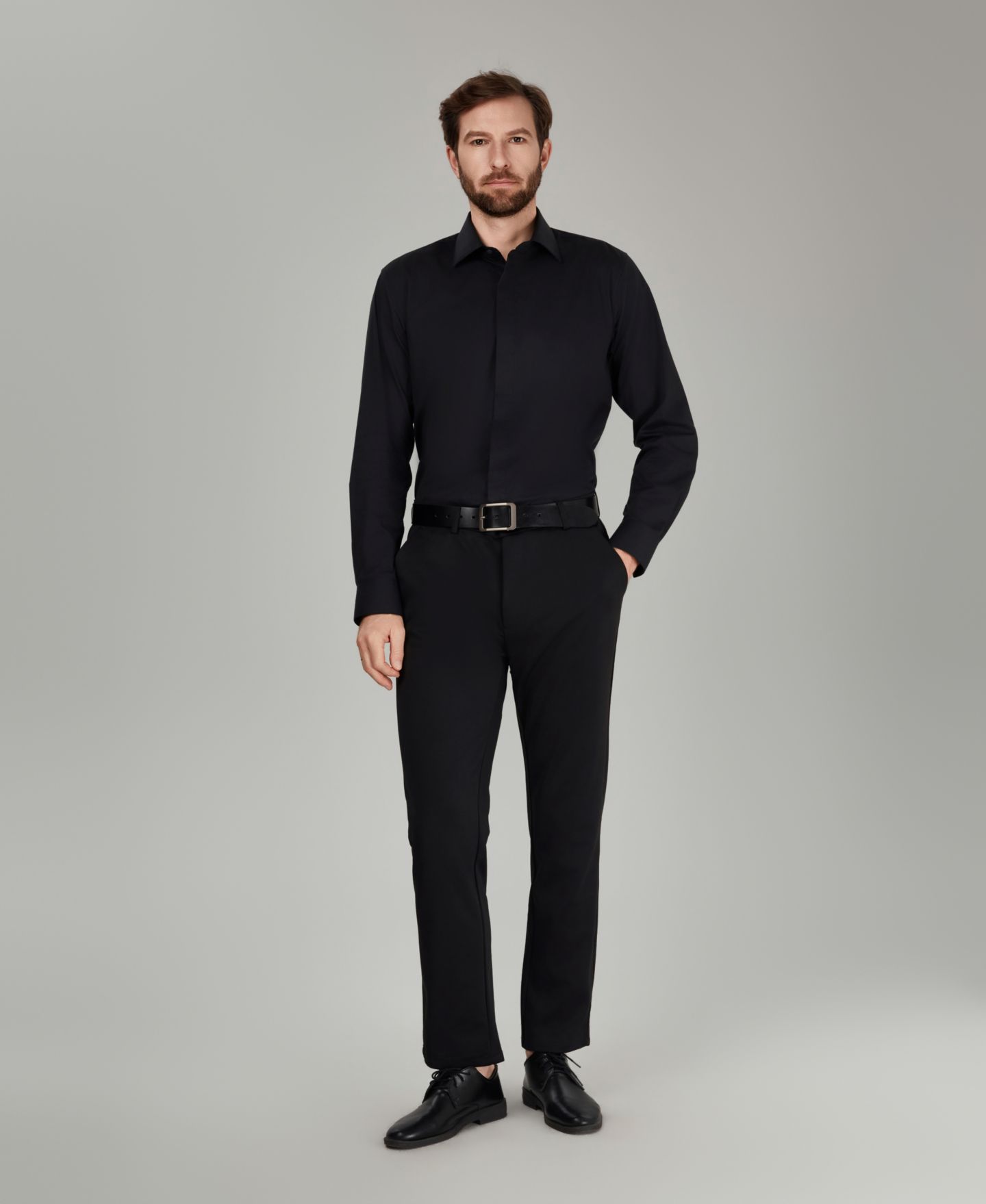 Мужская рубашка Alfani No Iron Formal Solid Dress Shirt, цвет: Чёрный — фото 2
