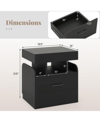 2-Piece Nightstand with Charging Station Drawer Sliding Top Storage Tray Open Shelves