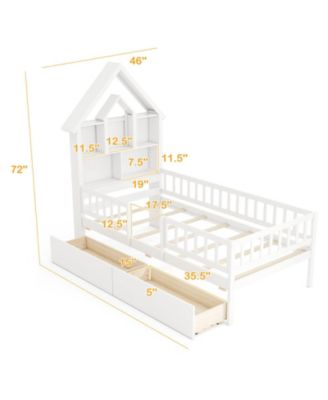 House Bed Kids Montessori Bed with House-Shaped Storage Headboard