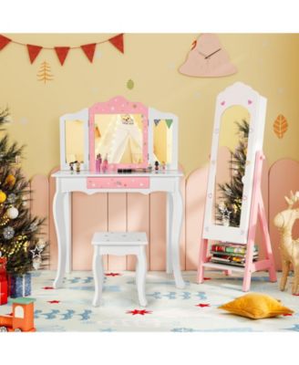 Kids Jewelry Organizer with Full-Length Mirror, Drawers and Shelves