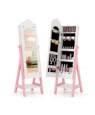 Kids Jewelry Organizer with Full-Length Mirror, Drawers and Shelves