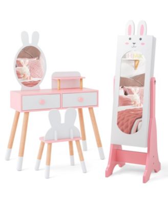 3-Piece Kids Vanity Table, Chair and Jewelry Cabinet Furniture Set