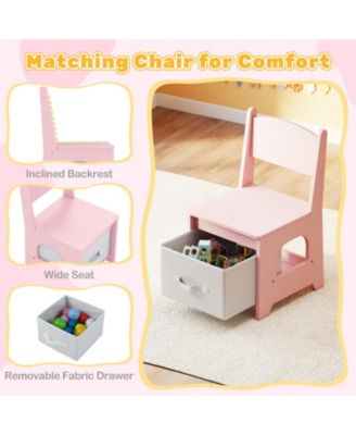 Kids Makeup Vanity Desk and Chair Set with 3-Color LED Mirror