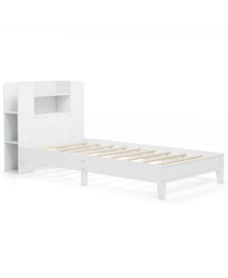 Wooden Platform Bed Frame with Bookcase Storage Headboard