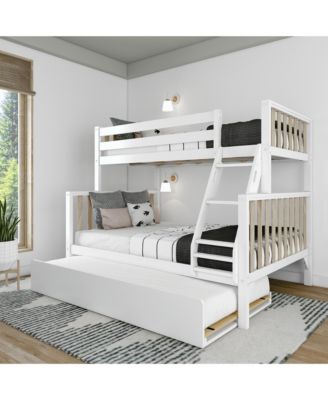 Max and Lily Bunk Bed Twin over Full with Trundle, Solid Wood Scandinavian Style Bunk Beds for Kids