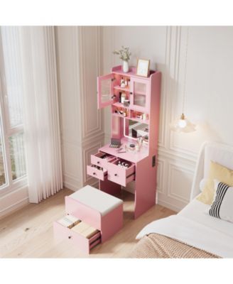 Modern Vanity Desk with Sliding LED Mirror, 4 Spacious Drawers, Makeup Dressing Table for Bedroom Organization, Sleek Design