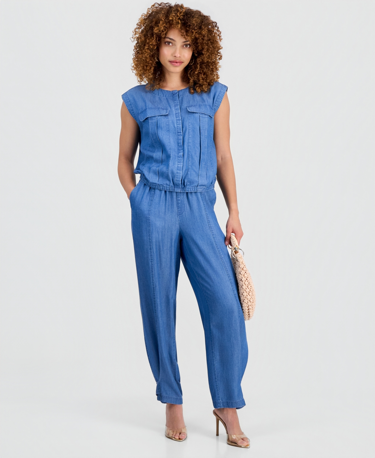 I.n.c. International Concepts Petite Chambray Drop-Shoulder Top, Macy's Exclusive