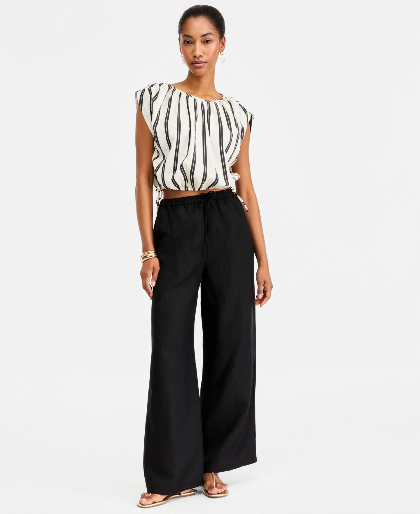 Женский топ On 34th Emma Striped Side-Tie Crop Bubble Top, цвет: Чёрный / Слоновая кость комбинированный — фото 2