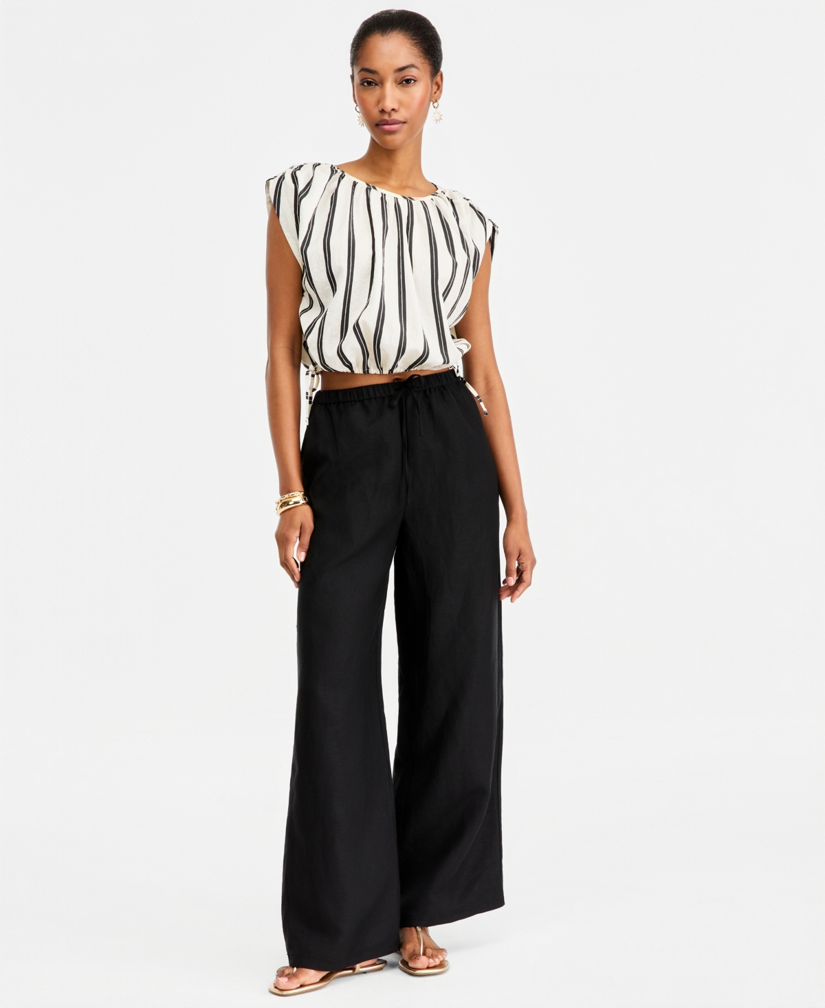 On 34th Women's Emma Striped Side-Tie Crop Bubble Top, Macy's Exclusive