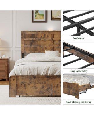 Full-size bed frame with 2 storage drawers and 2 USB ports
