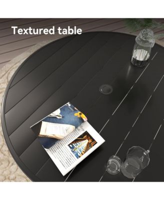 7-Piece Sandstone Outdoor Dining Set with 6 Ergonomic Textilene Chairs & Round Table with Umbrella Hole