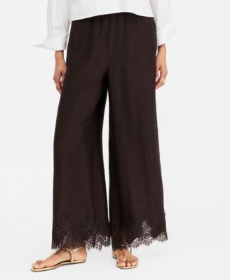 Women's Crinkle Satin Lace-Hem Pull-On Pants