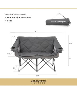  Portable Folding Double Duo Camping Chair Loveseat Couch w/ 2 Cup and Wine Glass Holders, Supports 650 lbs