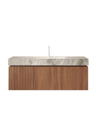 48 Inch Floating Bathroom Vanity with Sink Plywood Cabinet Drawer Doors Sintered Stone Top Ceramic Basin 1 Pre Drilled Hole Pre Assembled B