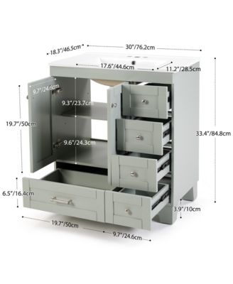 30 Inch  Bathroom Vanity with Ceramic Sink Soft Close Drawers Solid Wood Frame Multi Organizer Storage 76x47x85cm