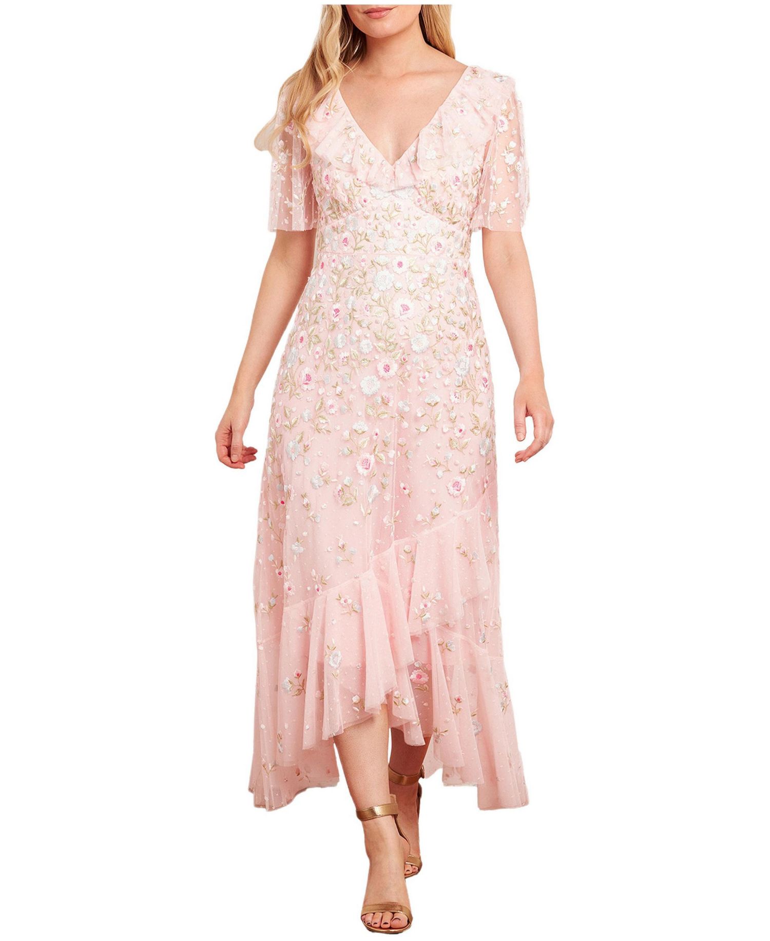 Women's Ethereal Blooms Frill Ankle Gown