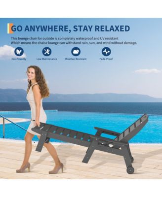 HDPE 5-Position Outdoor Chaise Lounge Chair with Cup Holder and Wheels Set of 2, Resin Pool Lounger for Patio, Garden