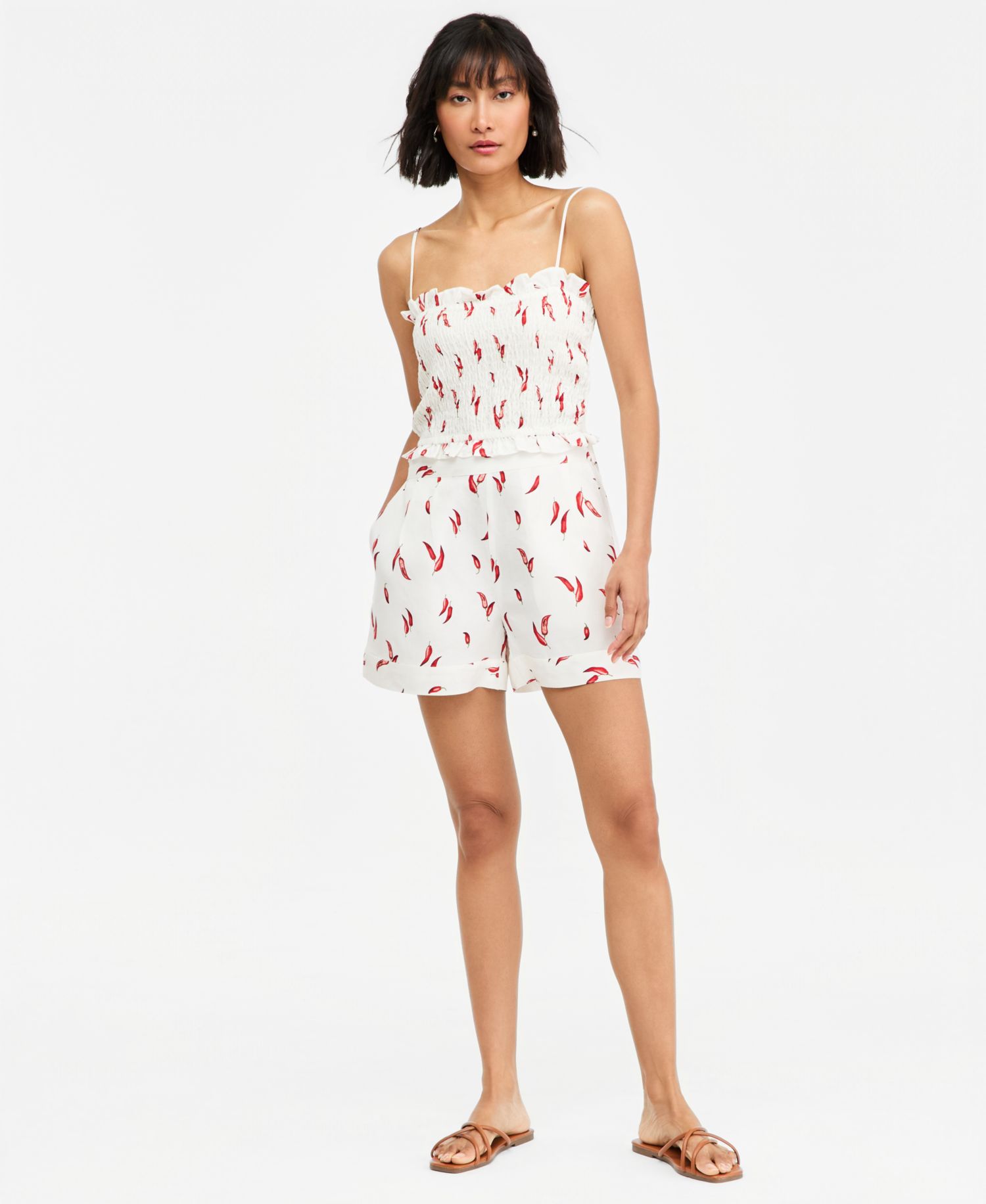 Women's Printed Linen-Blend Smocked Tank