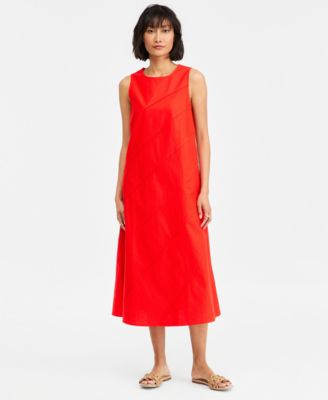 Women's Linen-Blend Diagonal Seam Midi Dress