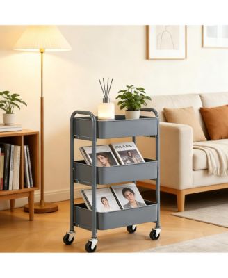 3-Tier Compact Rolling Storage Cart - Under Desk Use, 100 lbs Capacity