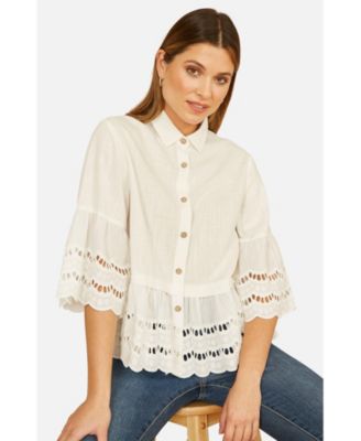 Women's 34 Sleeve Relaxed Scallop Trim Shirt