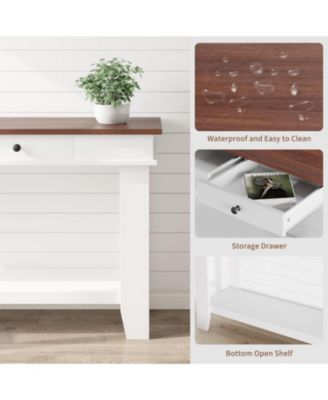 54-Inch Farmhouse Console Table with Drawers and Open Shelf, Wooden Entryway/Sofa Table for Hallway or Living Room