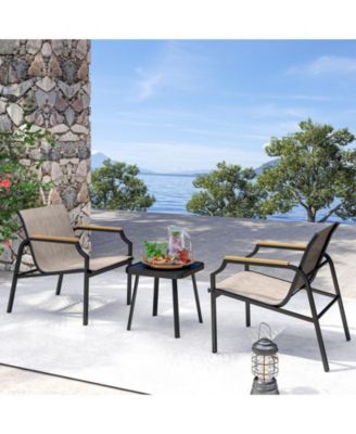 3 Piece Outdoor Chair Set with Breathable Fabric Seat and Armrest