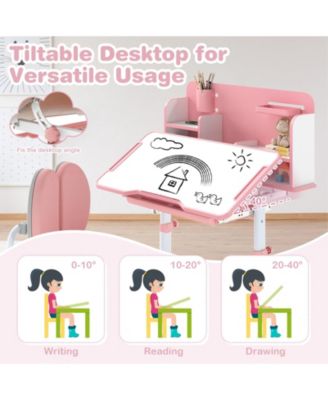 Kids Height-Adjustable Study Desk and Chair with Tilt Desktop and Pen Holder