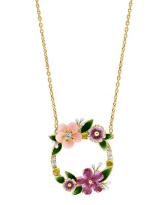 Lali Jewels Pink Mother of Pearl 710 ct tw Multi Gemstone 1-120 ct tw and Diamond 120 ct tw Necklace in 14k Yellow Gold - Gold 5850$