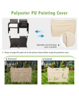 3 Pieces Patio Wicker Furniture Set with Storage Table and Cover