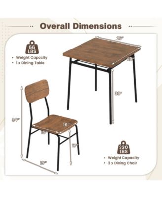 3-Piece Square Dining Table Set for 2 with Storage Rack
