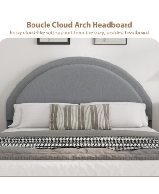 Full Boucle Upholstered Bed Frame with 2 Storage Drawers and Round Headboard, No Box Spring Needed