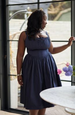 fuller bust corset dress Plus Size Satin Strapless Corset Slit Gown by Ladivine CD326C