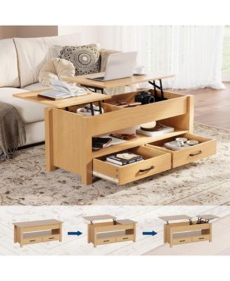 47.2" Coffee Table with Storage, Multi-Function Lift Top Coffee Table with Wooden Lift Tabletop, 2 Drawers and Hidden Compartment