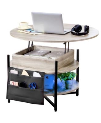 35-Inch Round Lift Top Coffee Table with Gas Spring and Storage