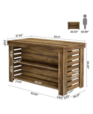 55" Kitchen Island with Seating and Storage, 3-Tier Farmhouse Wood Stationary Island Table with Large Work Surface, Coffee Bar Table