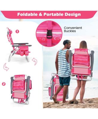 2-Pack Folding Backpack Beach Chair 5-Position Outdoor Reclining Chairs with Pillow