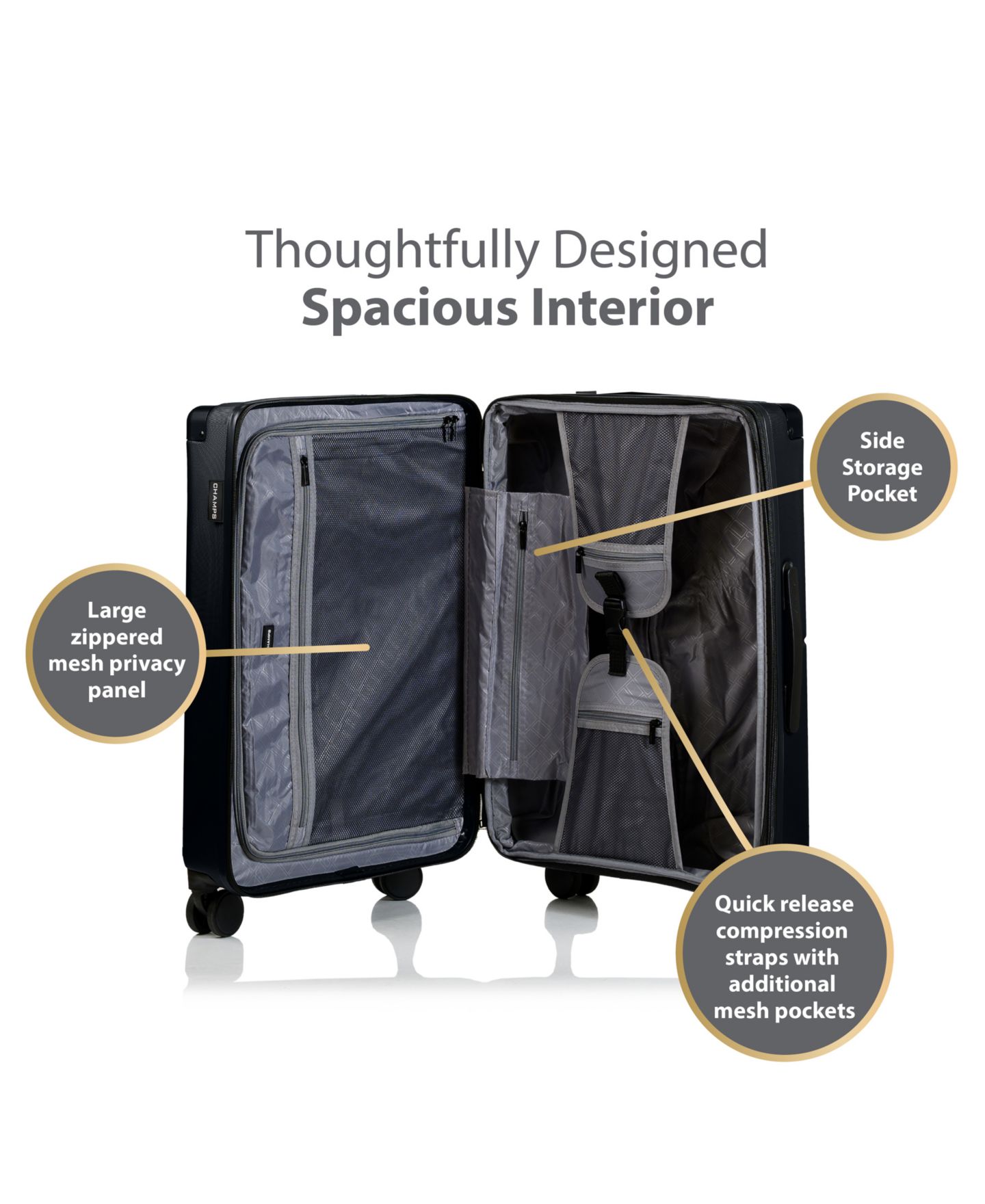Чемоданы CHAMPS 3-Piece Earth Hardside Luggage Set with USB, цвет: Чёрный — фото 9